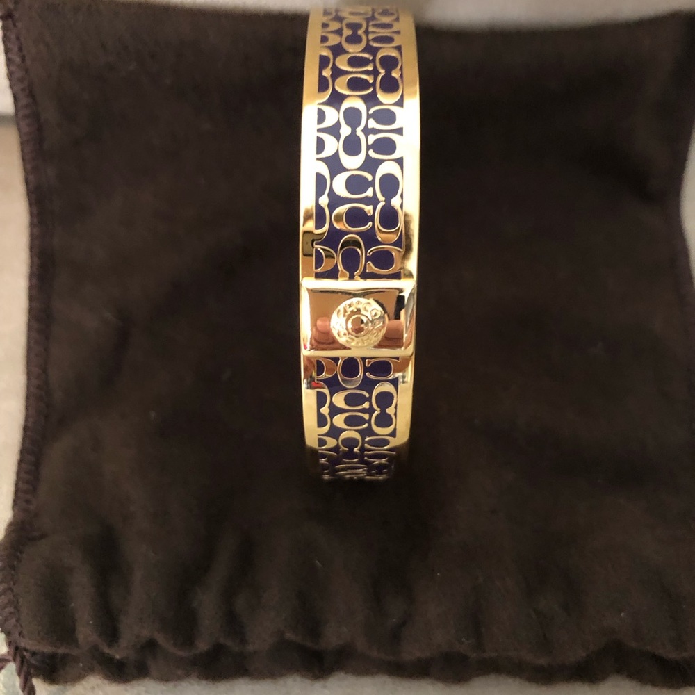 Coach Gold and Navy Signature Cuff Bracelet